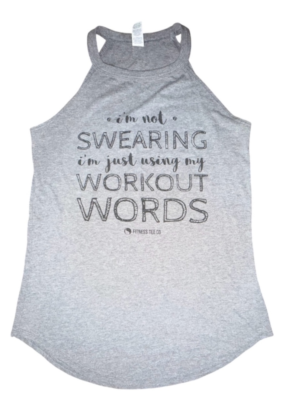 District, Size XS, Grey, “Workout Words” funny graphic tank top